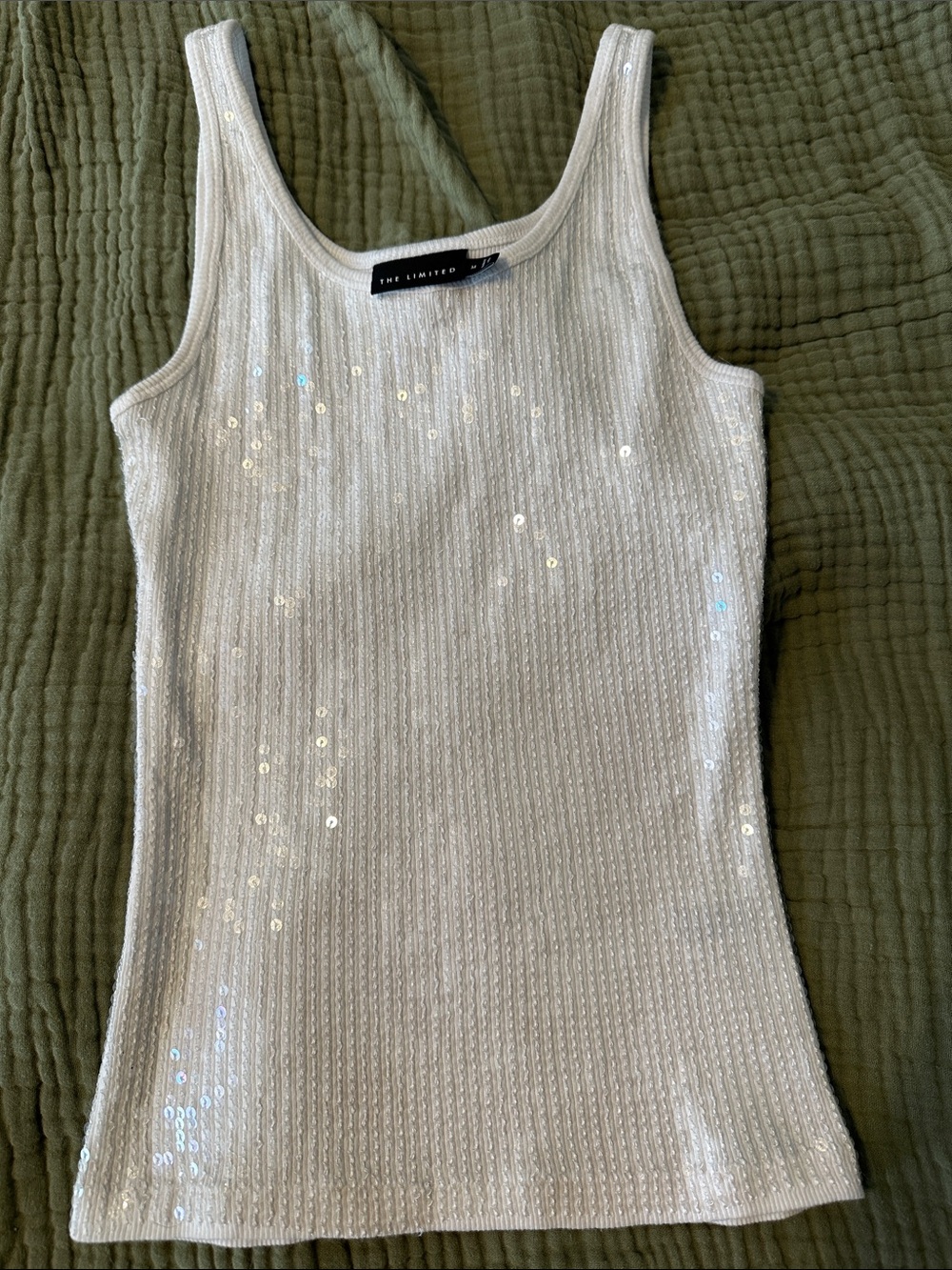 The Limited White Sequin Ribbed Tank Top